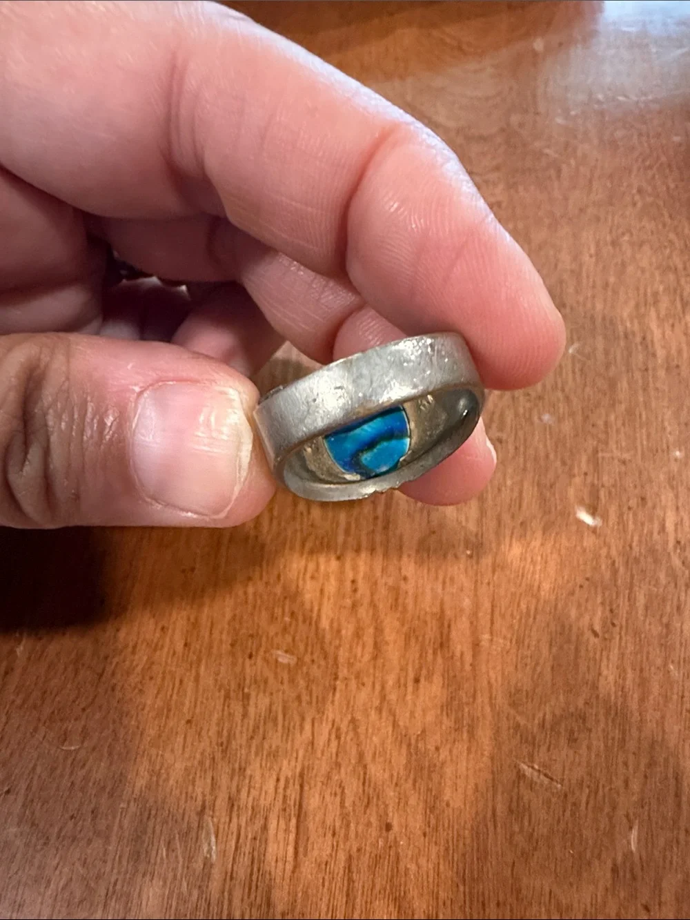 Vintage 14K Gold Electroplated Men's Ring with Blue-Green Abalone Cabochon 8 3/4